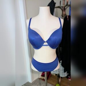Savage X Fenty metallic sparkling blue push up bra & thong set 36 DDD